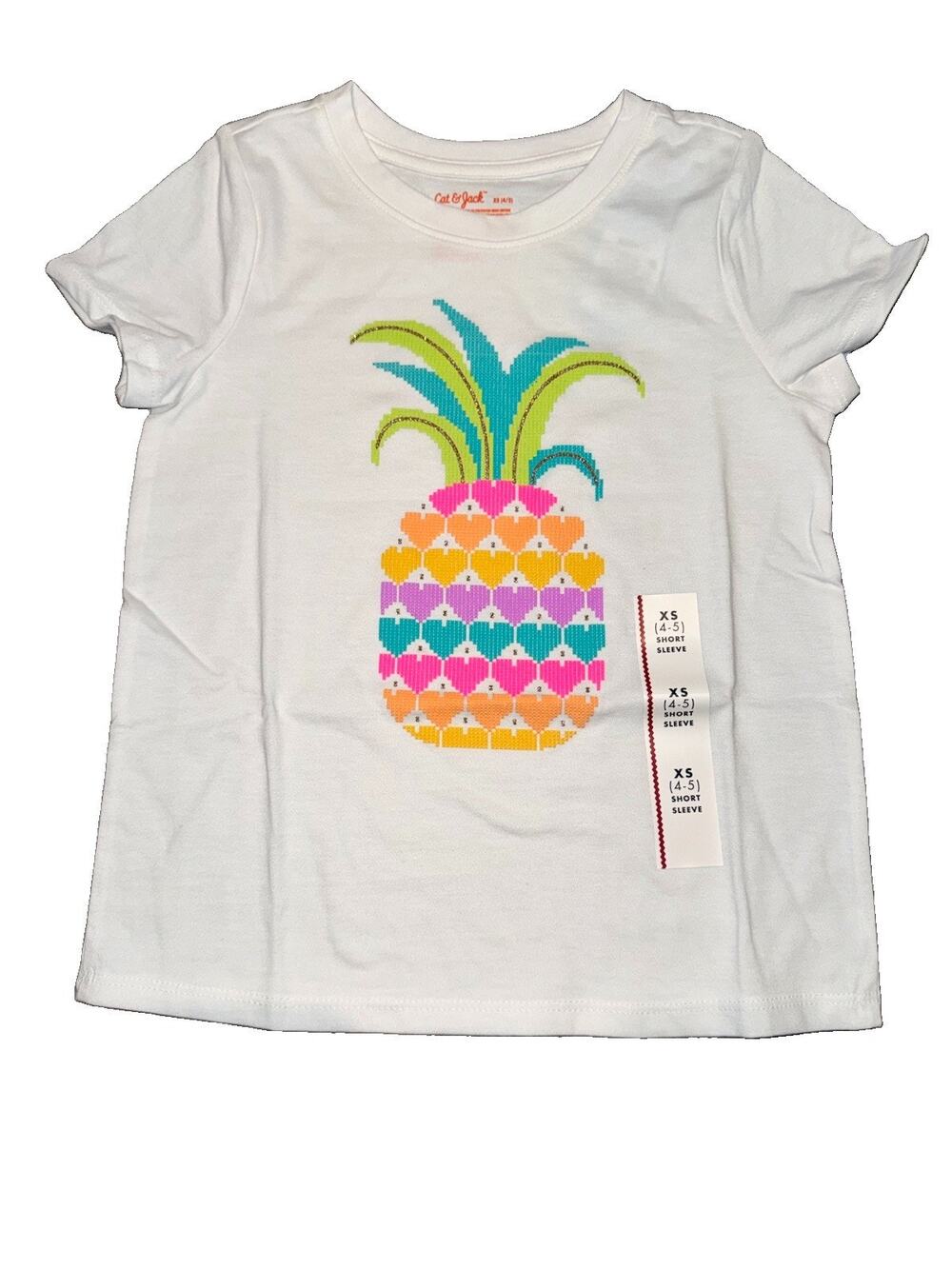 NWT Cat & Jack Girls Pineapple Graphic Tee Shirt XS 4-5 White Short Sleeve